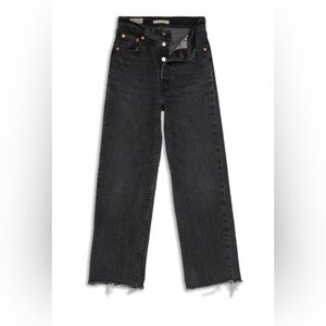 Levi’s Ribcage Straight High Waisted Ankle Women’s Jeans Raw Hem Black Wash 27